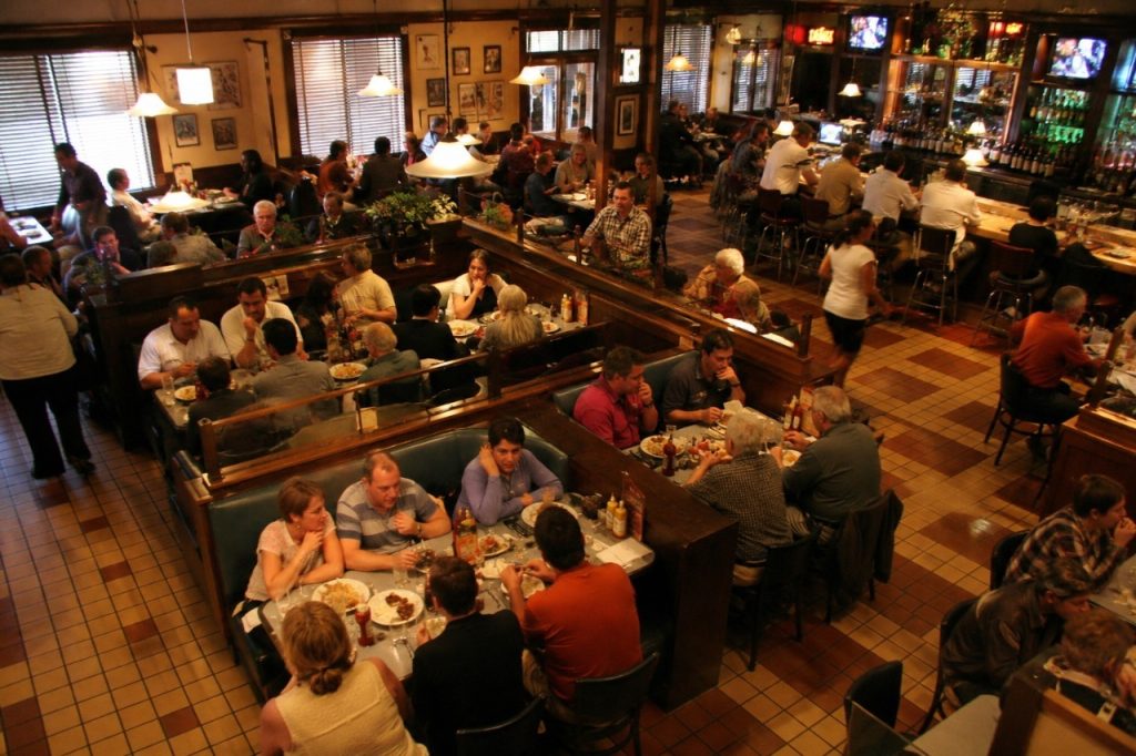 Restaurant guests dining together